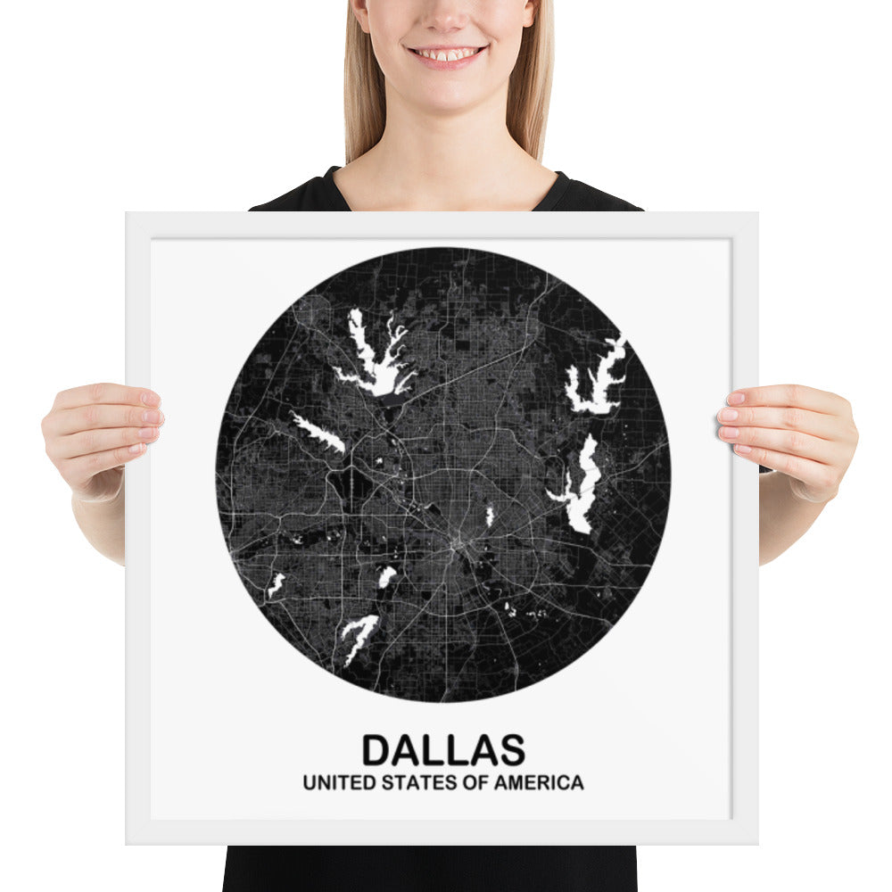 Dallas Circular Black Framed Map