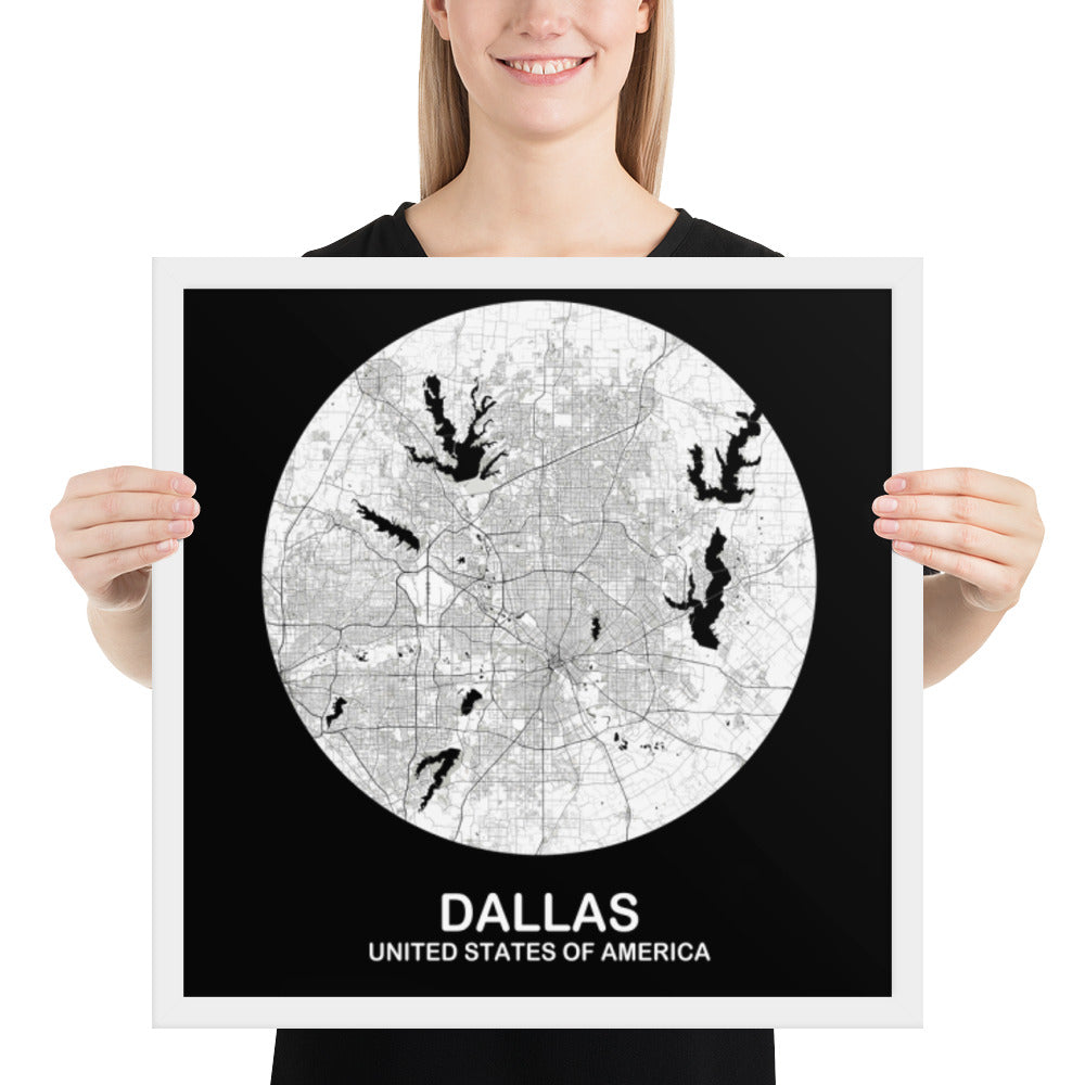 Dallas Circular White Framed Map