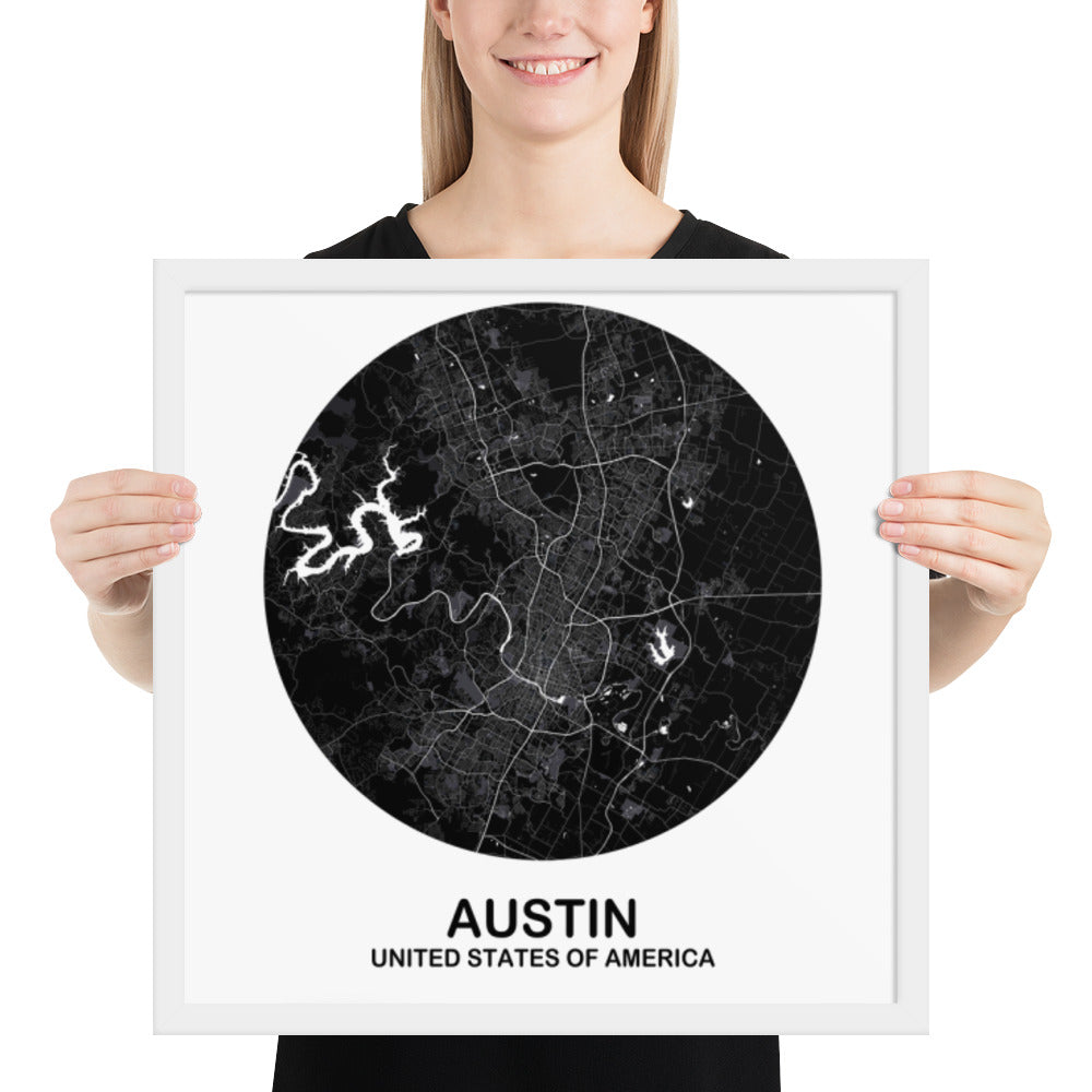 Austin Circular Black Framed Map