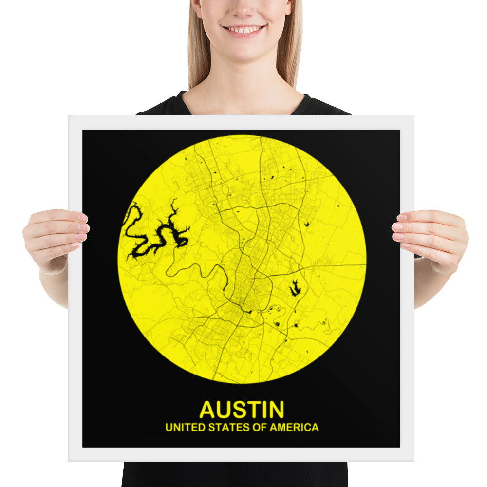 Austin Circular Yellow Framed Map