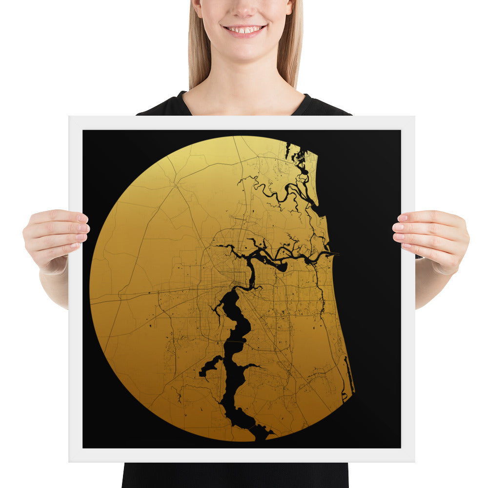 Jacksonville Gold on Black Framed Map