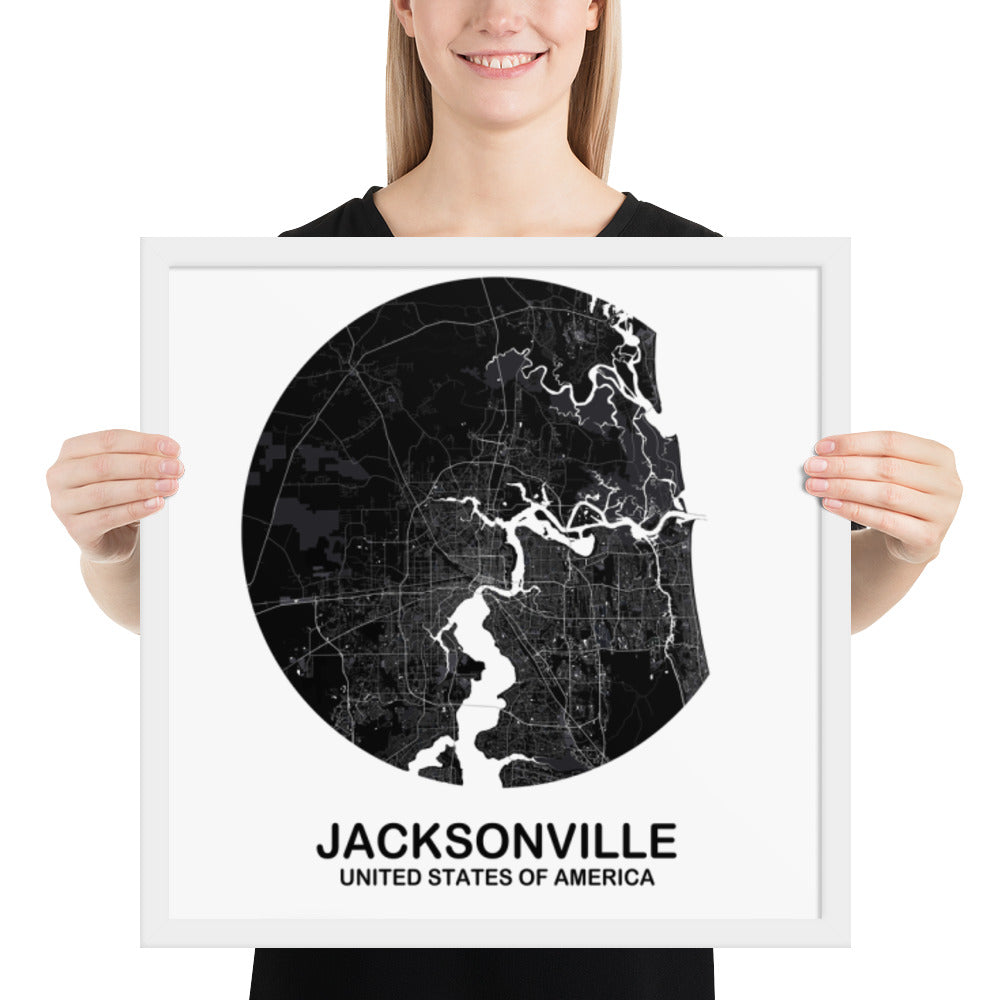 Jacksonville Circular Black Framed Map