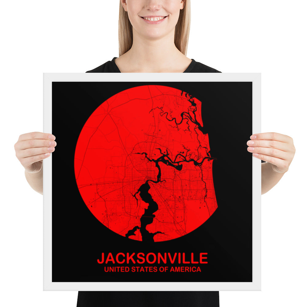 Jacksonville Circular Red Framed Map