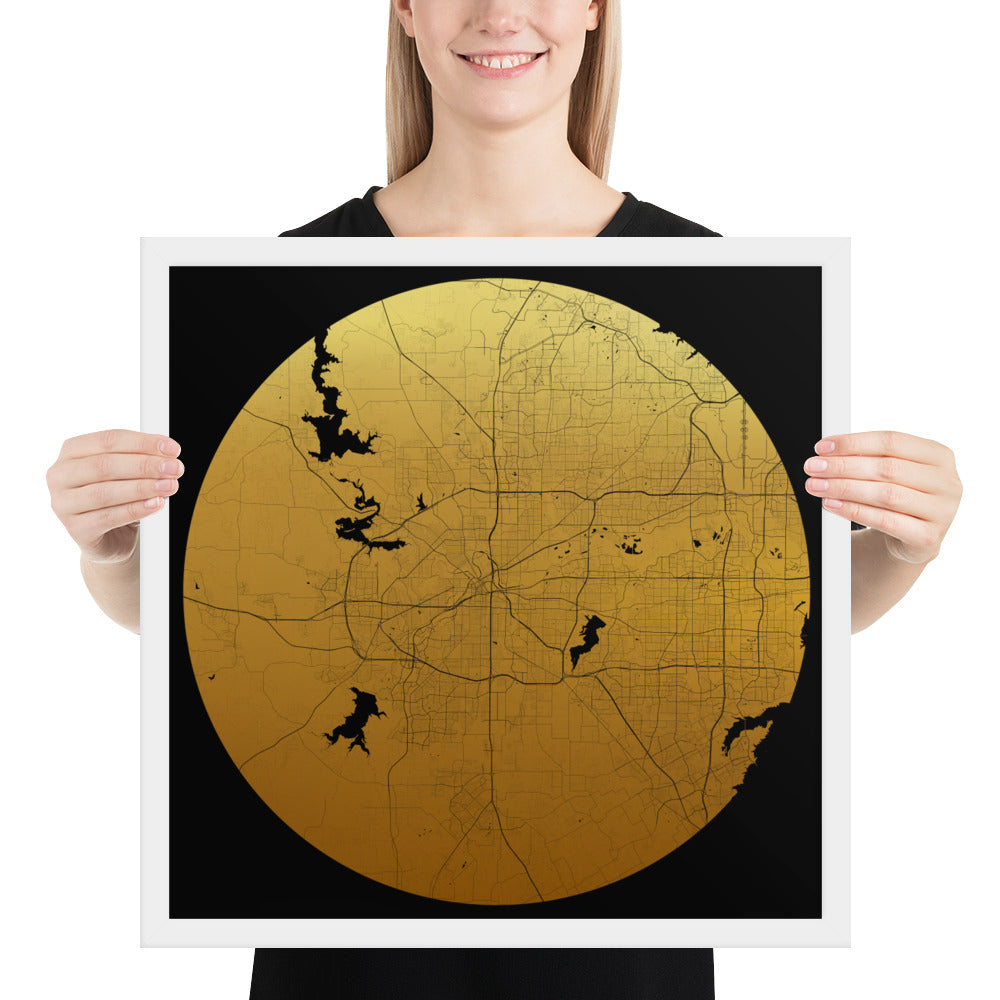 Fort Worth Gold on Black Framed Map