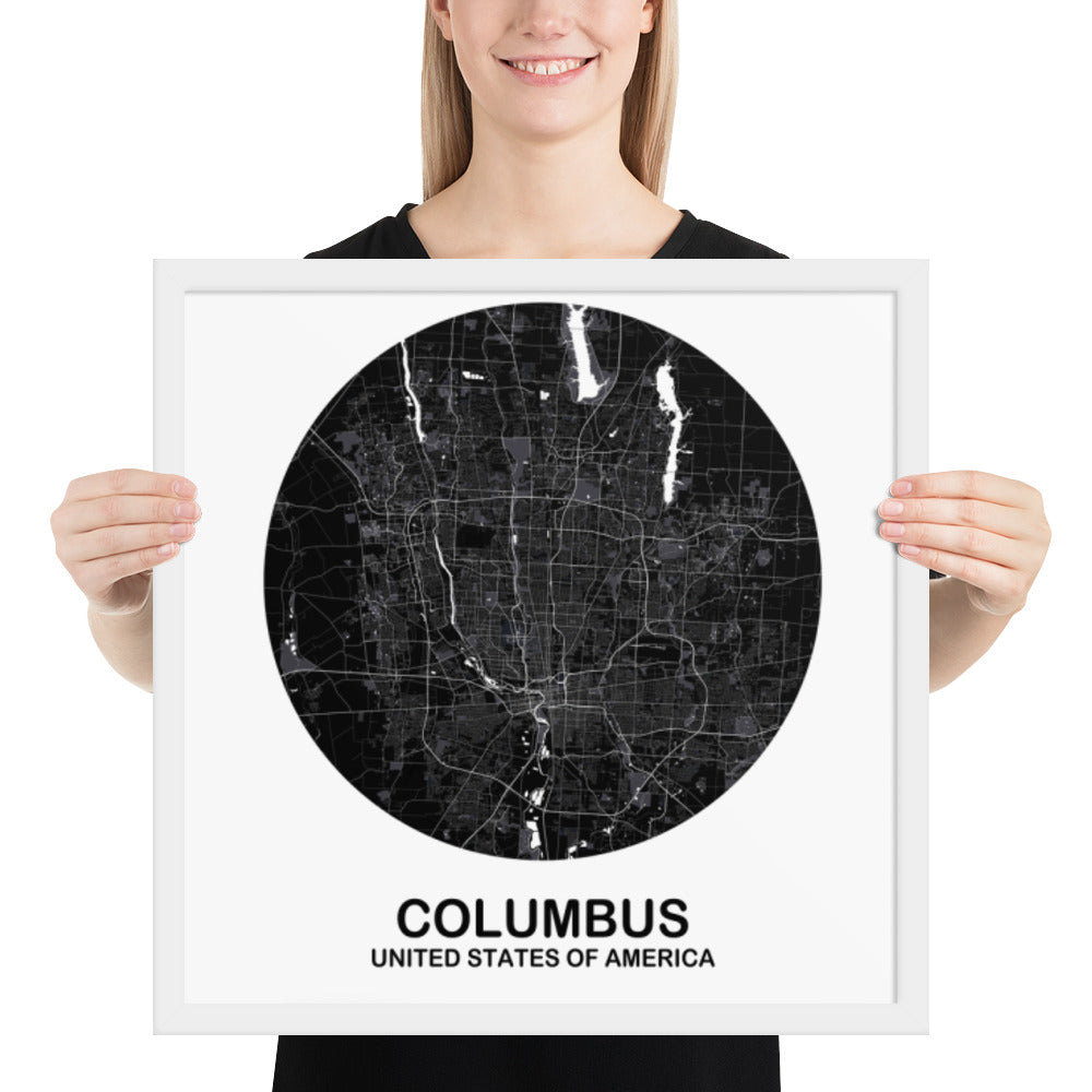 Columbus Circular Black Framed Map