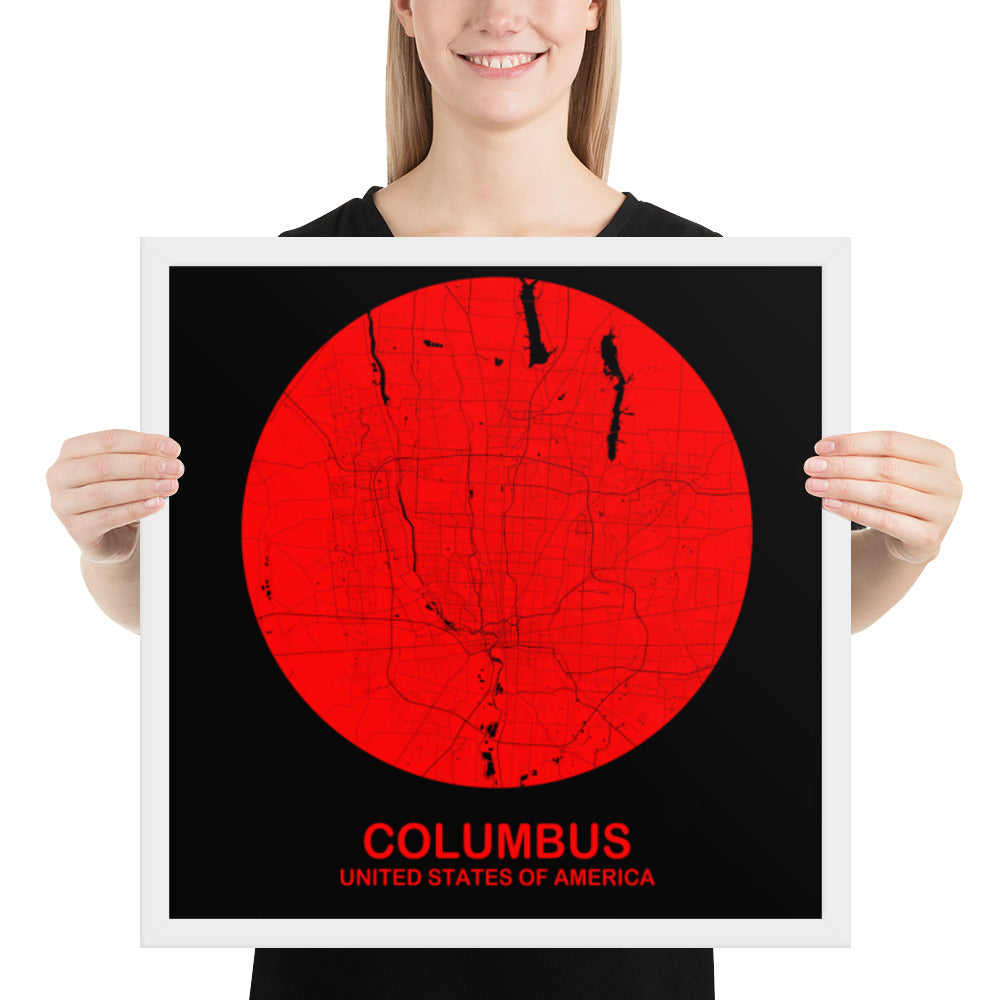 Columbus Circular Red Framed Map