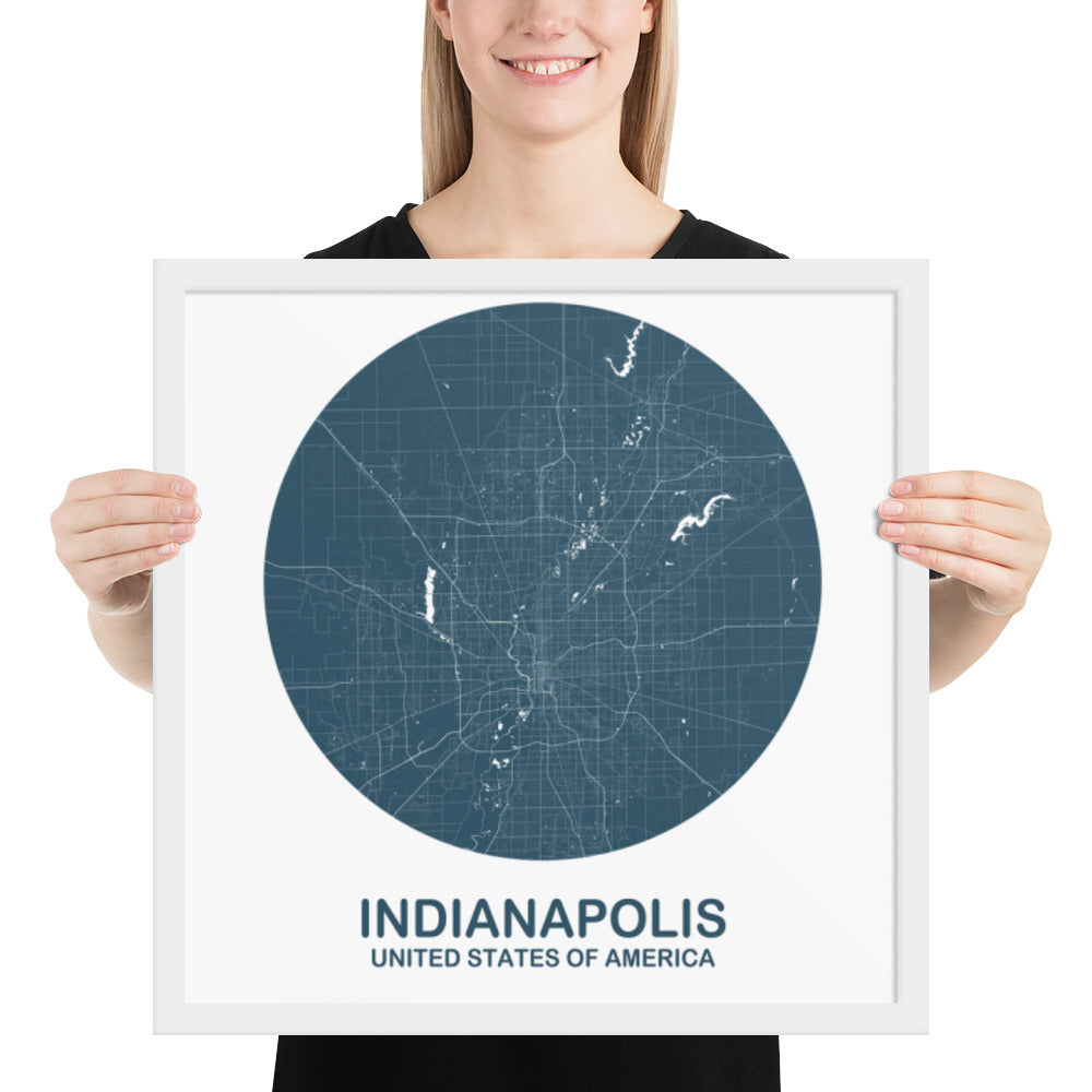 Indianapolis Circular Blue Framed Map