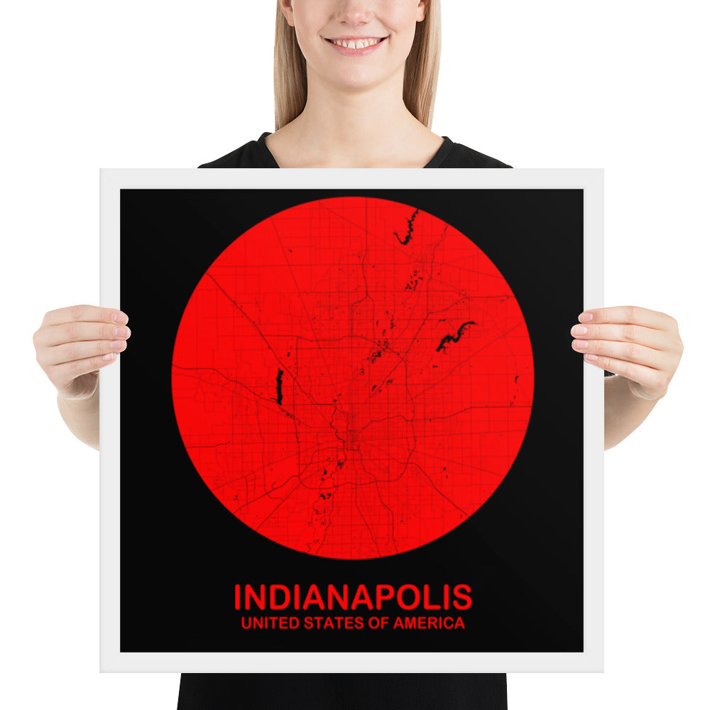 Indianapolis Circular Red Framed Map