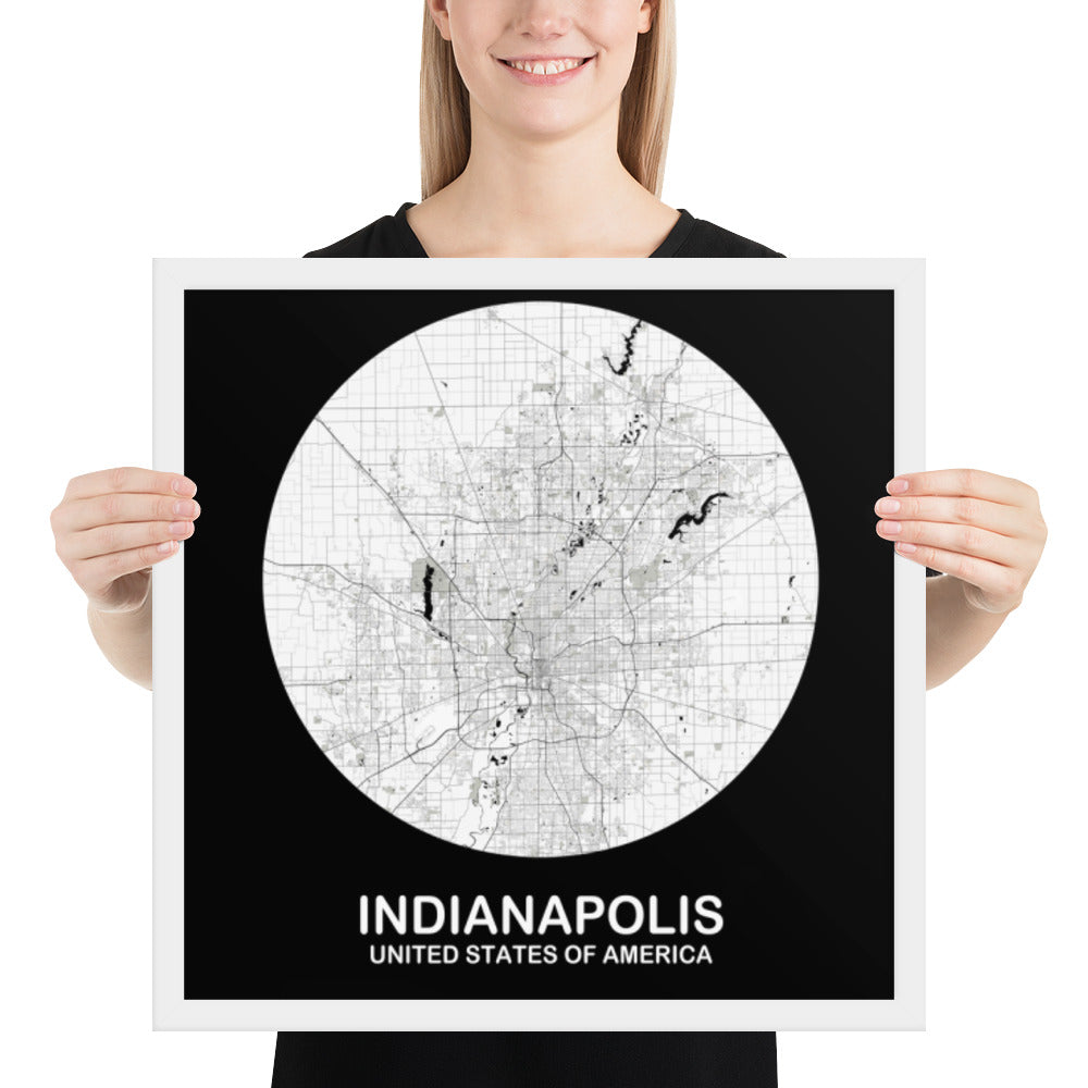 Indianapolis Circular White Framed Map