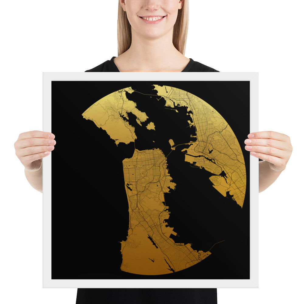 San Francisco Gold on Black Framed Map