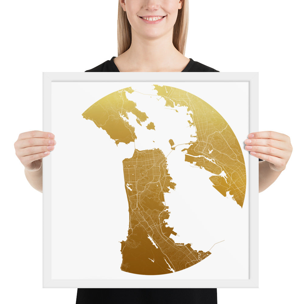 San Francisco Gold on White Framed Map