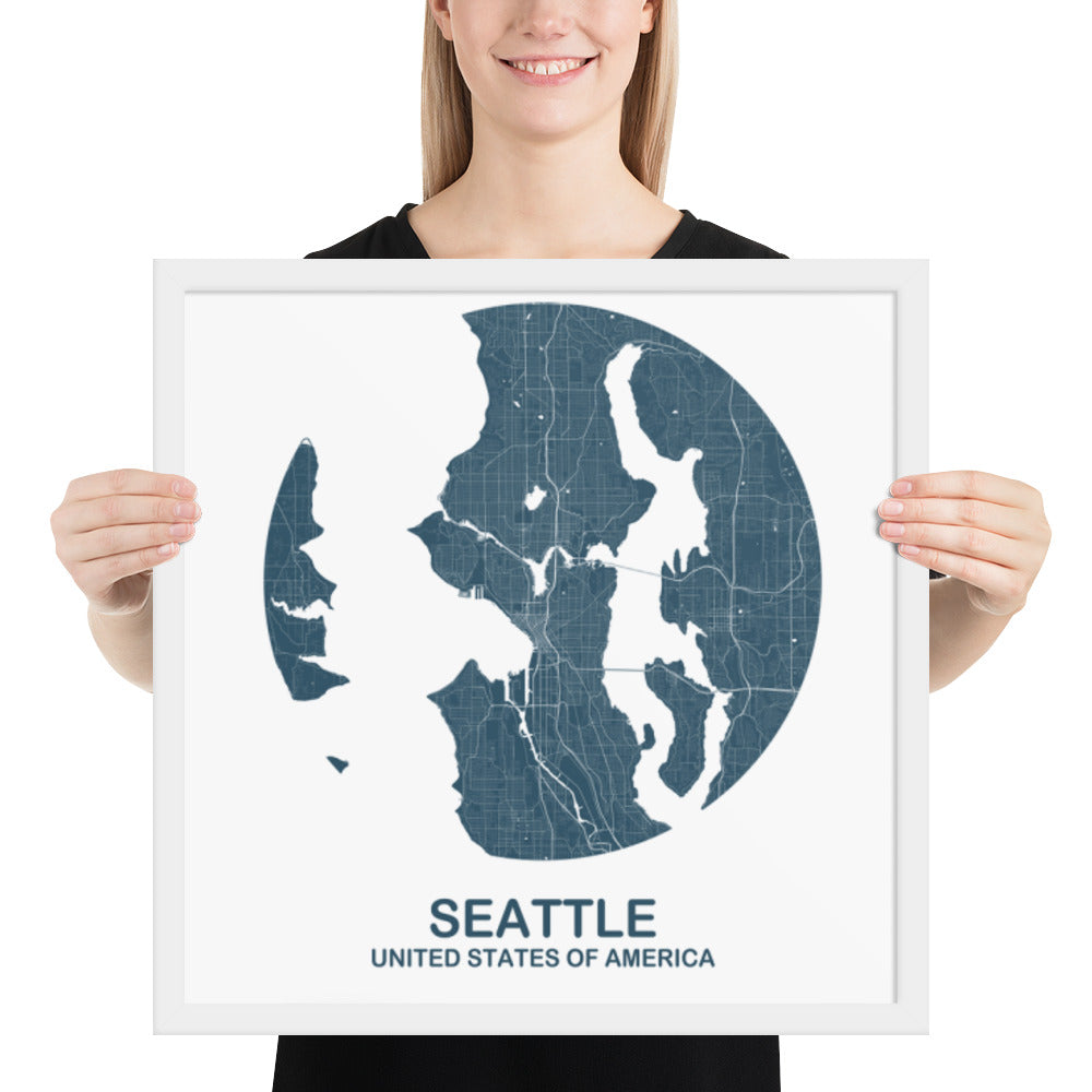 Seattle Circular Blue Framed Map