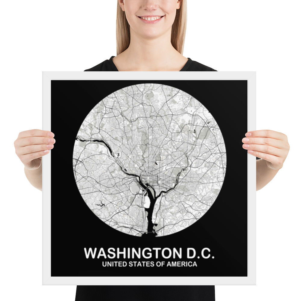 Washington, D.C. Circular White Framed Map