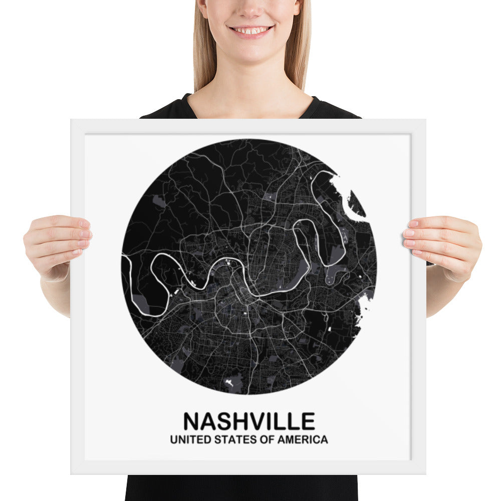 Nashville Circular Black Framed Map