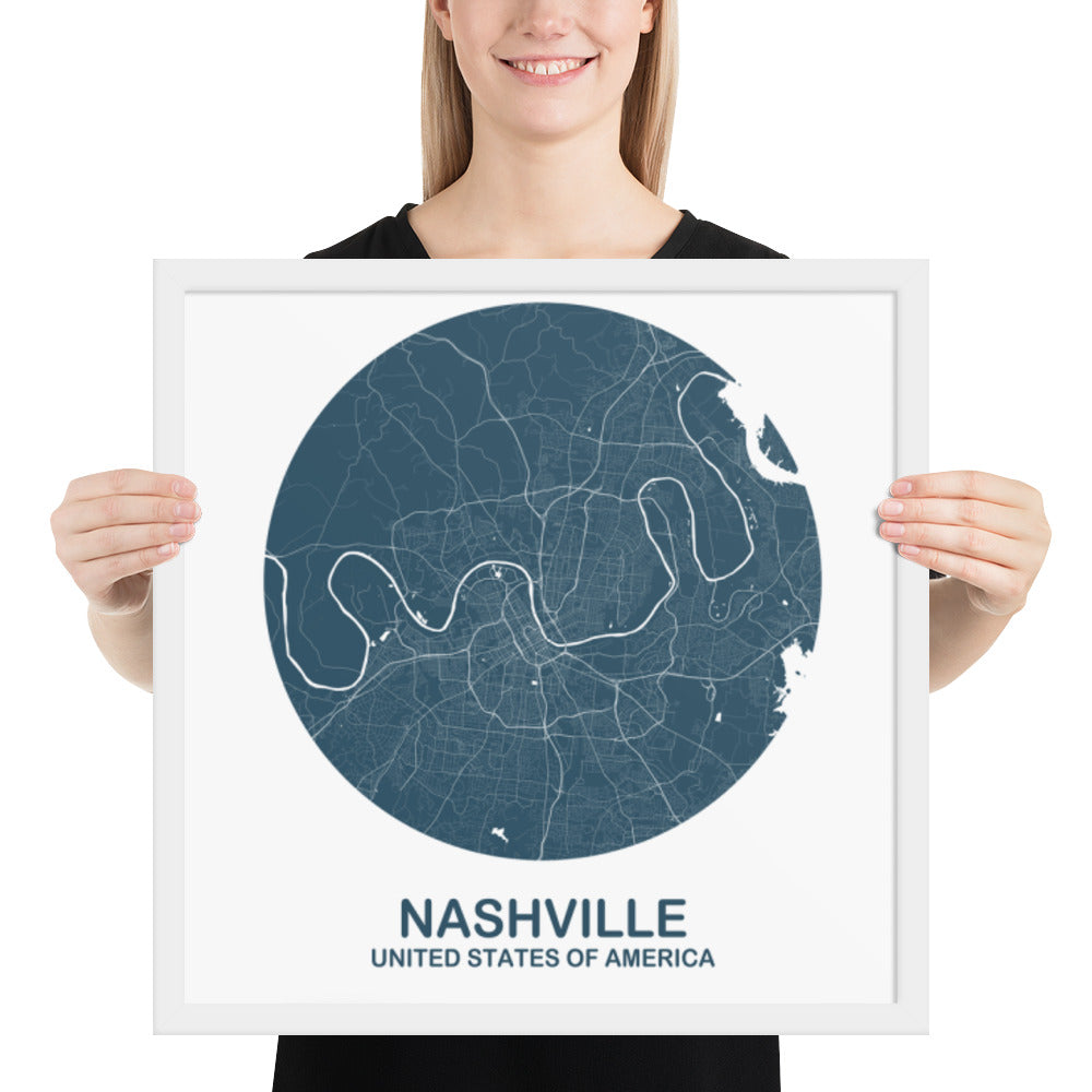 Nashville Circular Blue Framed Map