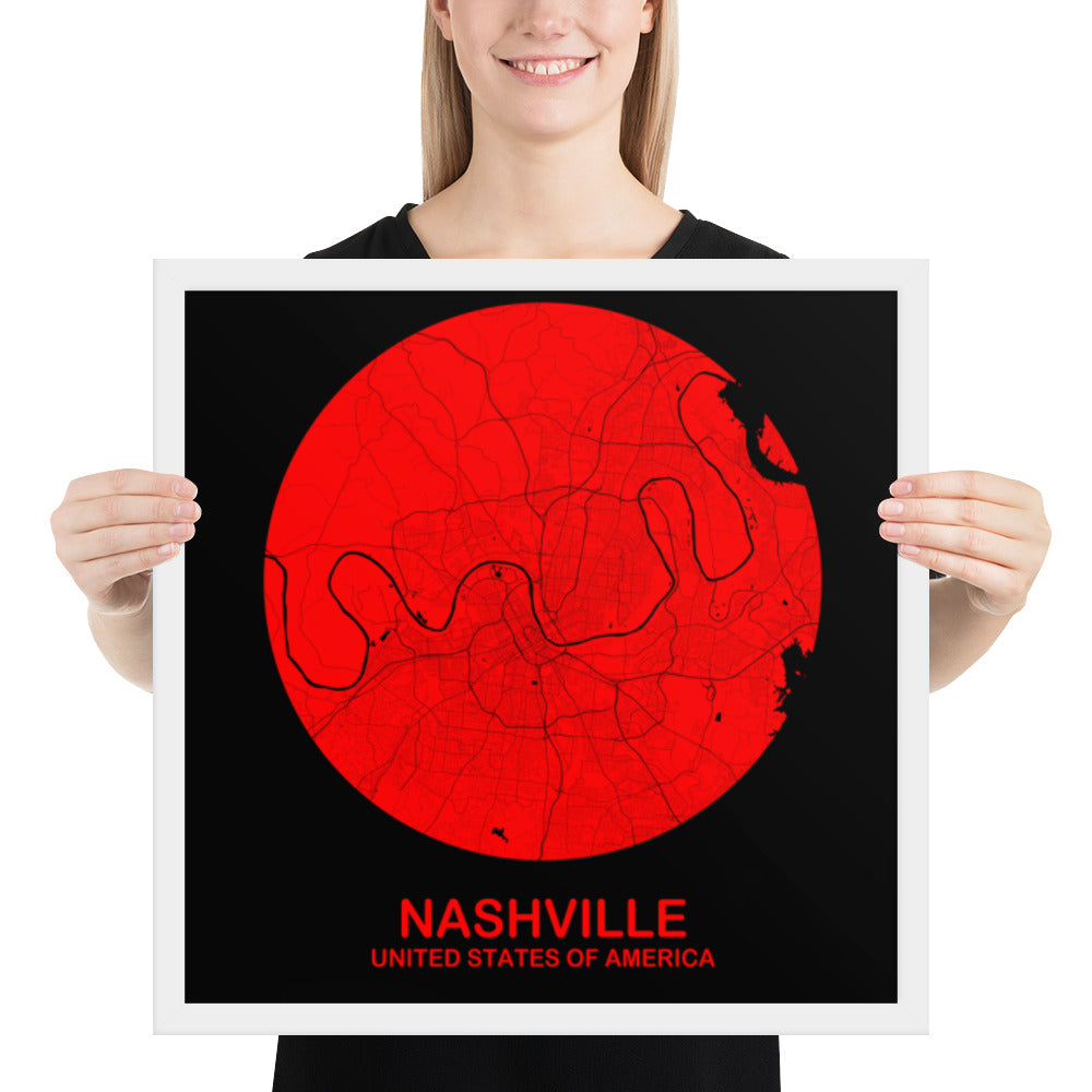 Nashville Circular Red Framed Map