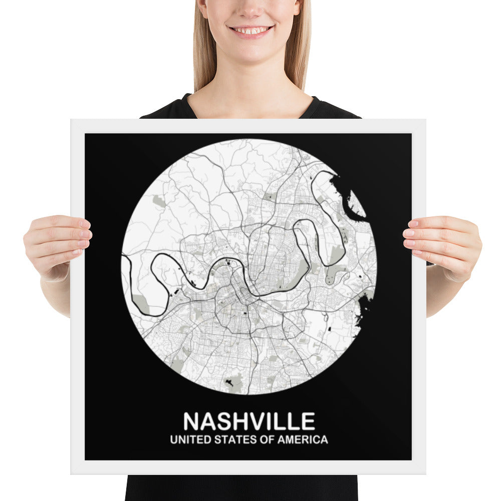 Nashville Circular White Framed Map