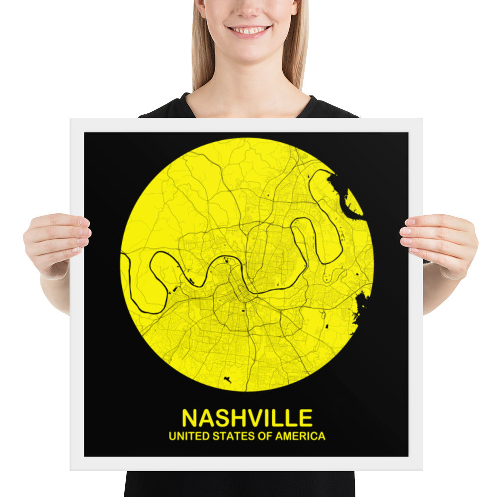 Nashville Circular Yellow Framed Map