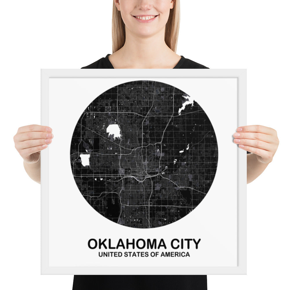 Oklahoma City Circular Black Framed Map