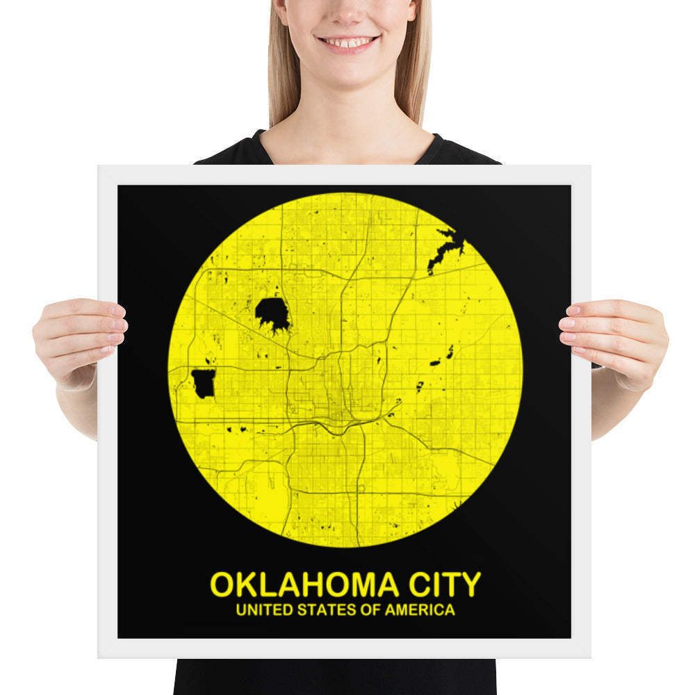 Oklahoma City Circular Yellow Framed Map