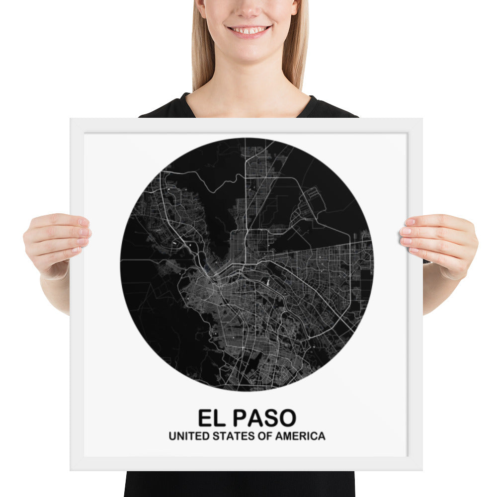 El Paso Circular Black Framed Map