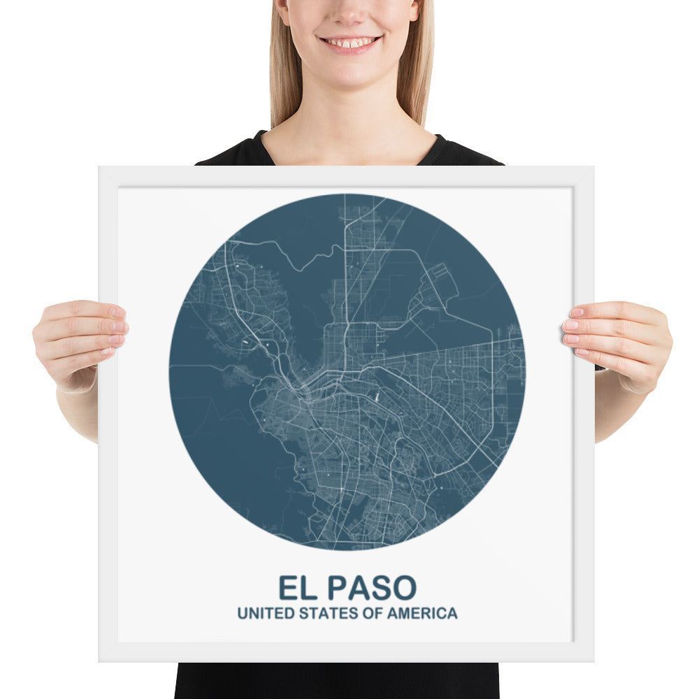 El Paso Circular Blue Framed Map