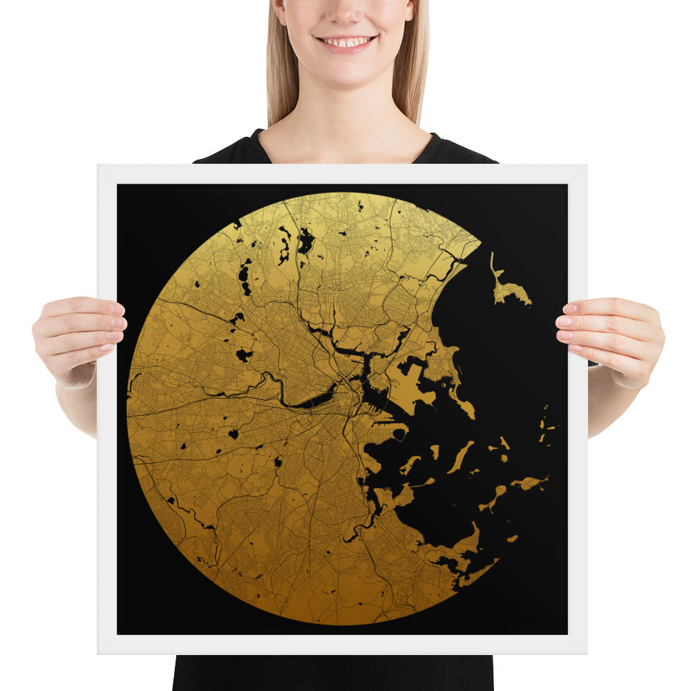 Boston Gold on Black Framed Map