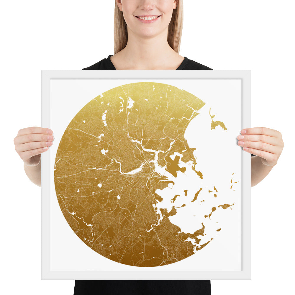 Boston Gold on White Framed Map