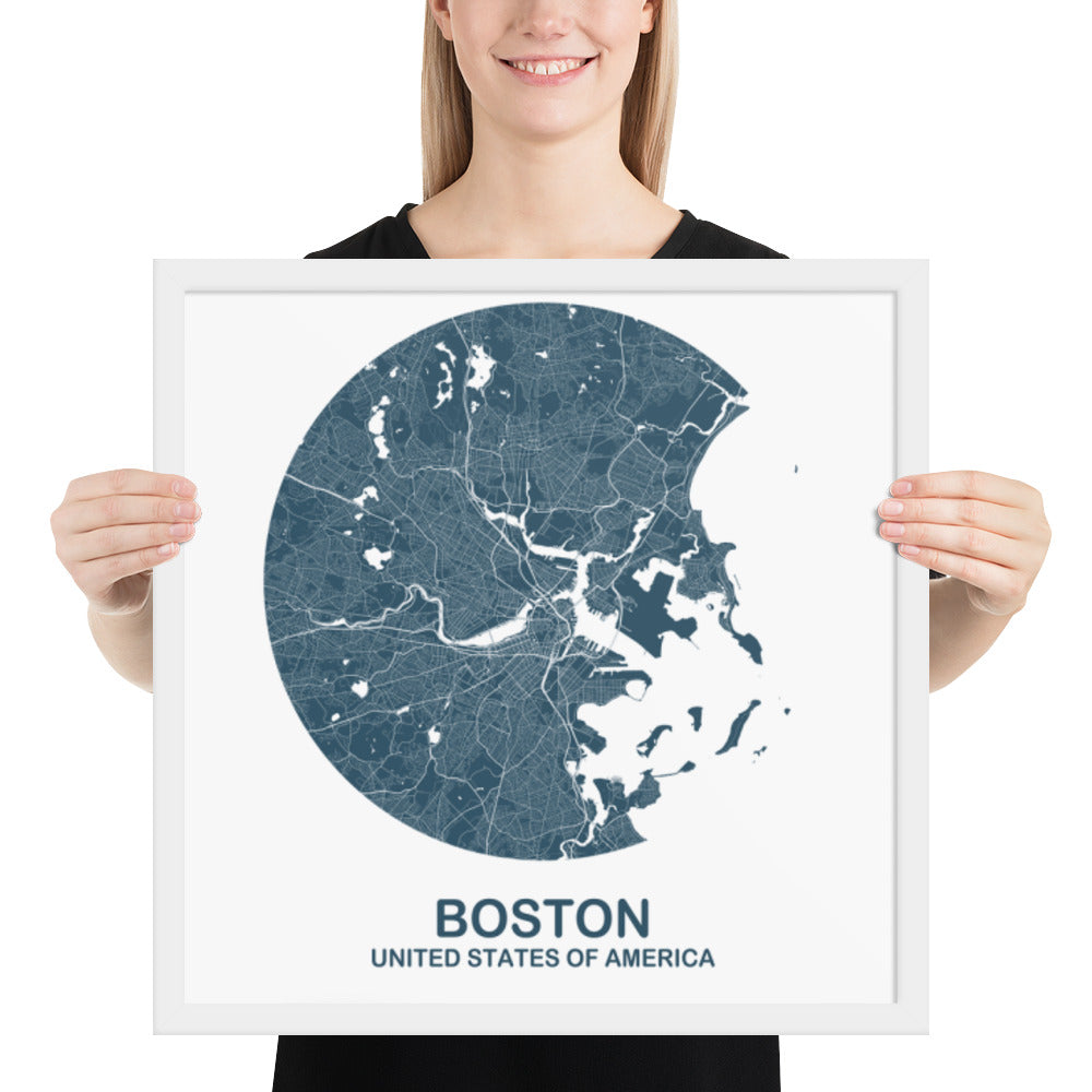 Boston Circular Blue Framed Map