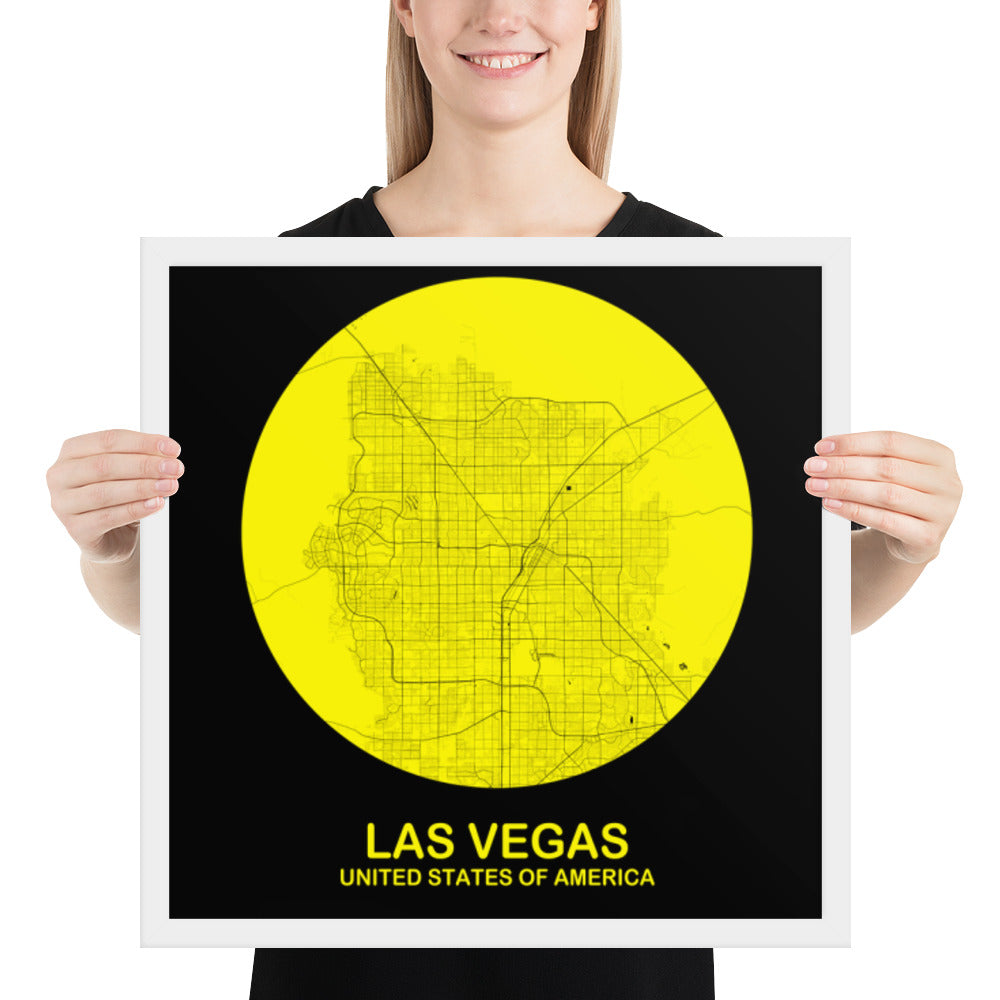 Las Vegas Circular Yellow Framed Map