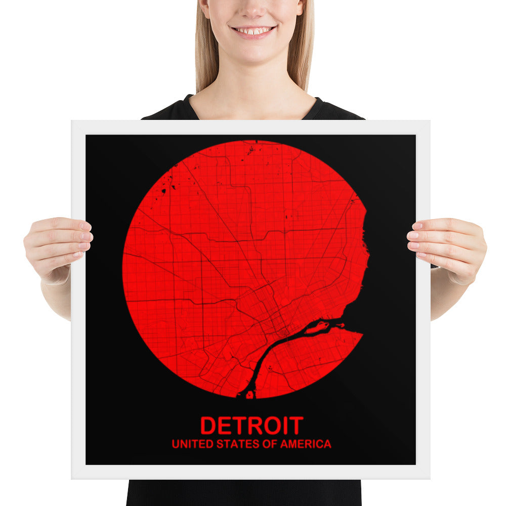 Detroit Circular Red Framed Map