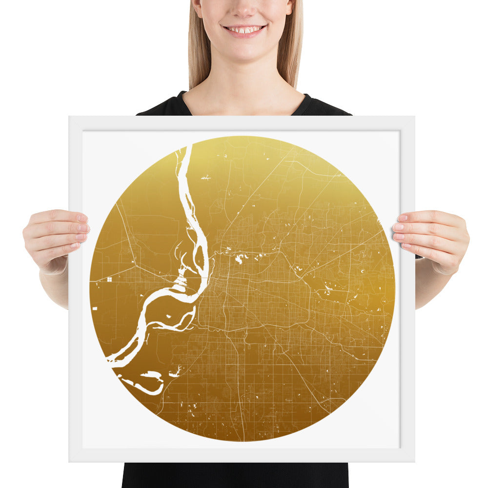 Memphis Gold on White Framed Map