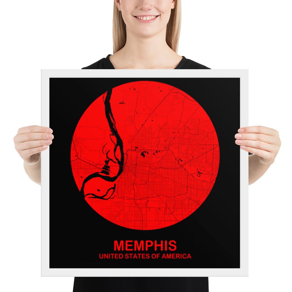 Memphis Circular Red Framed Map