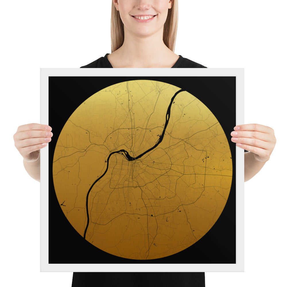 Louisville Gold on Black Framed Map