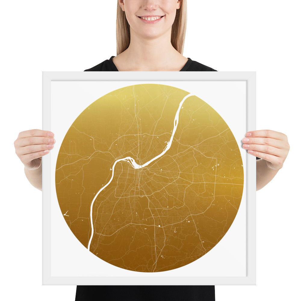 Louisville Gold on White Framed Map