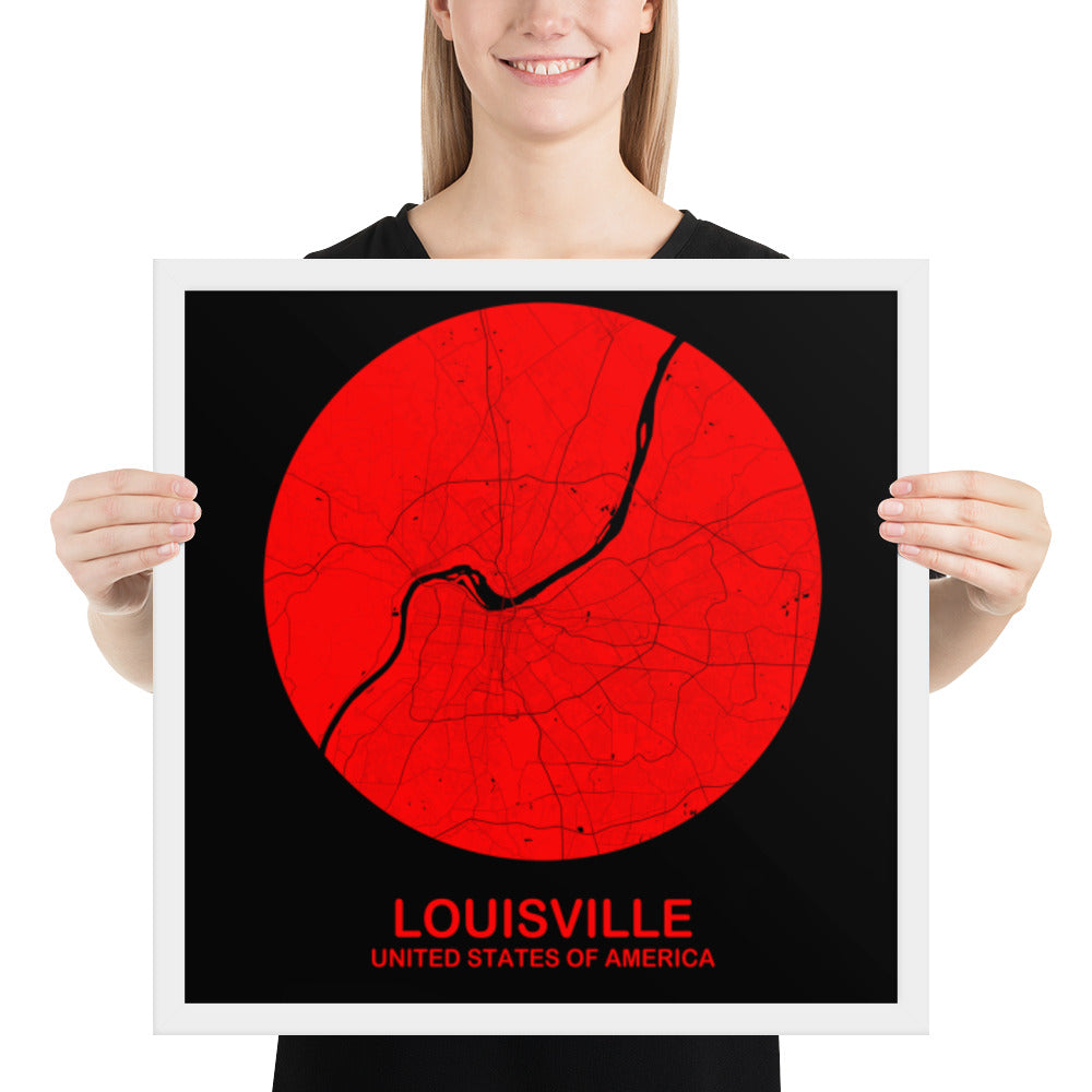 Louisville Circular Red Framed Map