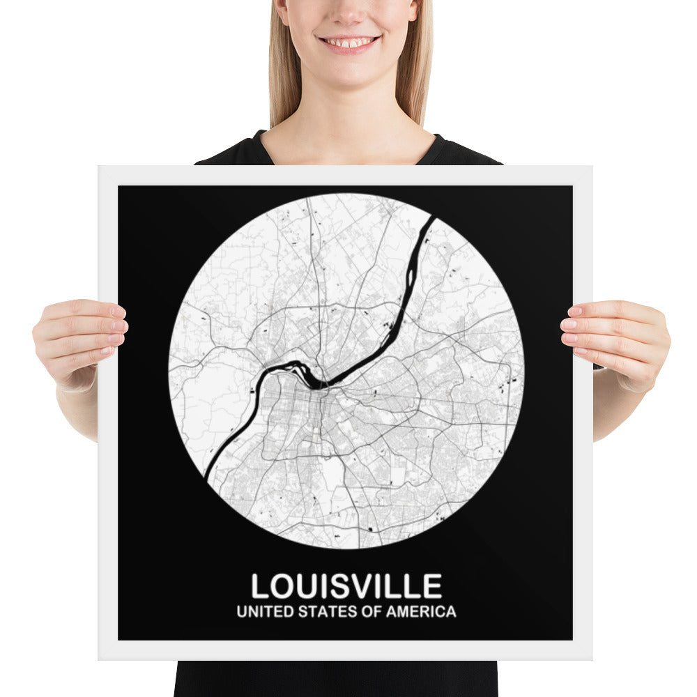 Louisville Circular White Framed Map