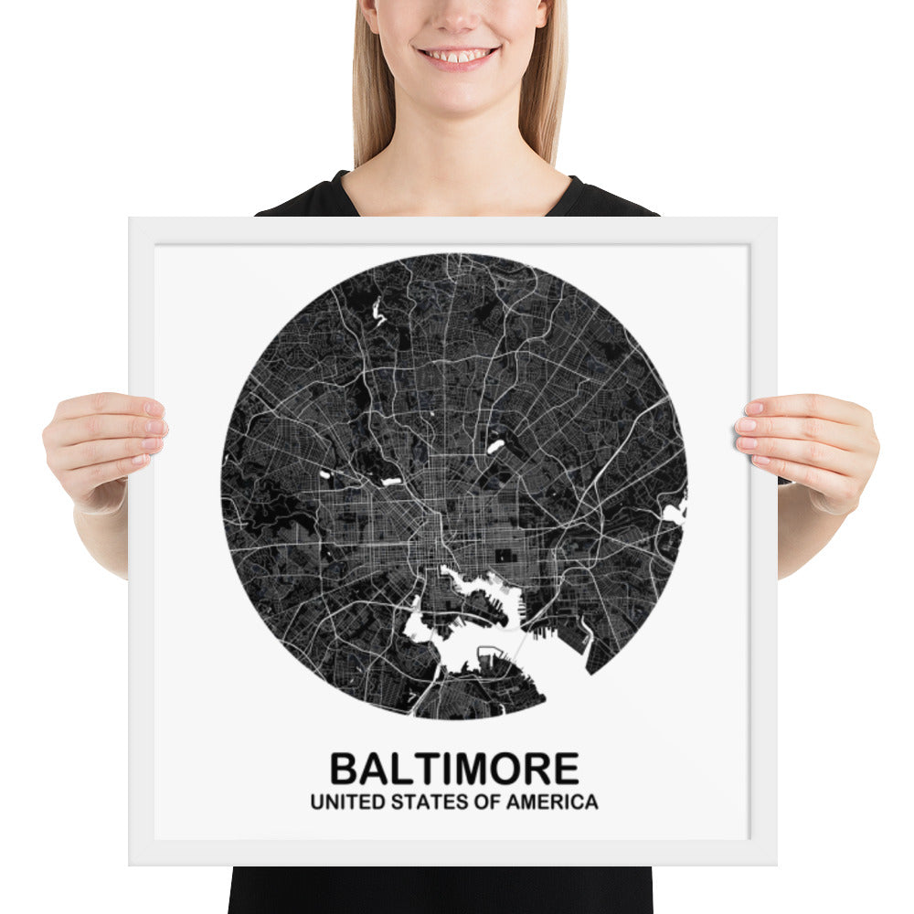 Baltimore Circular Black Framed Map