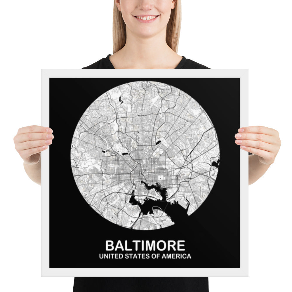 Baltimore Circular White Framed Map