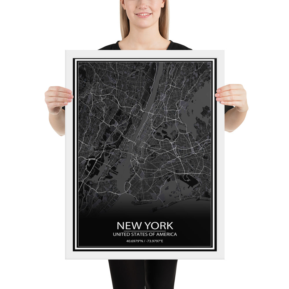 New York Black Framed Map