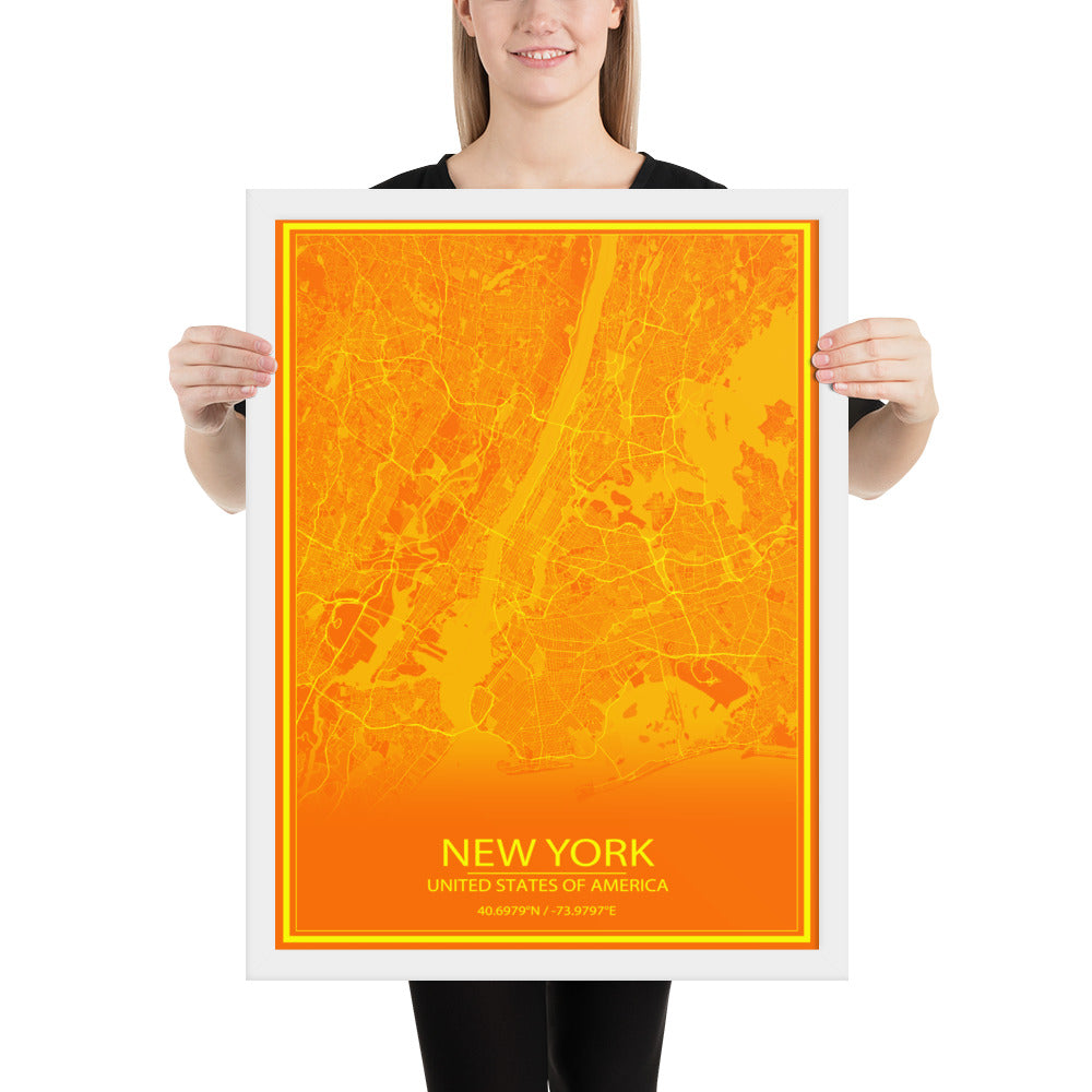 New York Orange and Yellow Framed Map