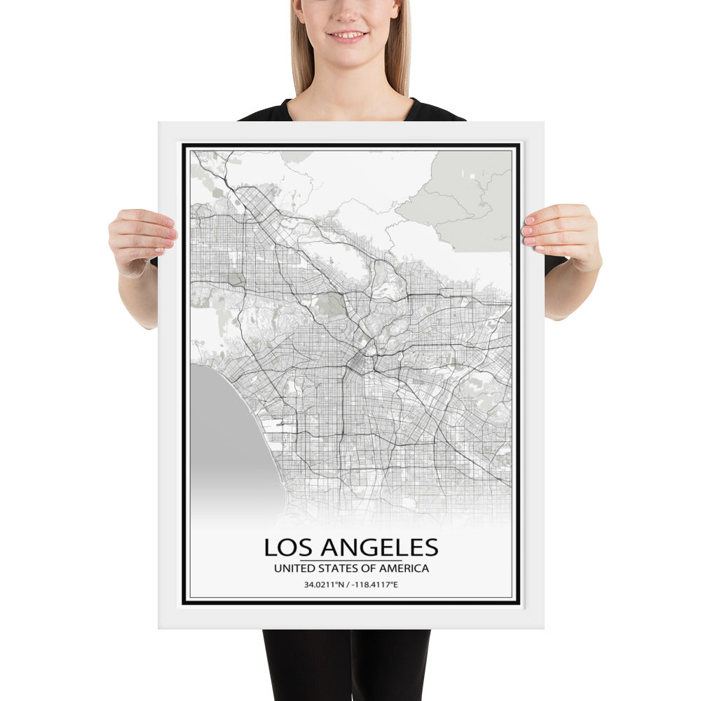 Los Angeles White Framed Map