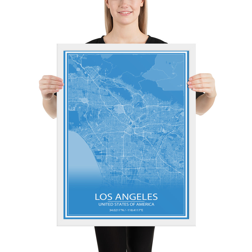 Los Angeles Blue and White Framed Map