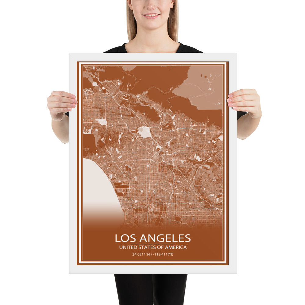 Los Angeles Brown and White Framed Map