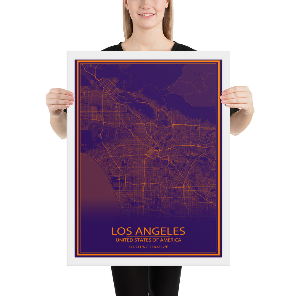 Los Angeles Purple and Orange Framed Map