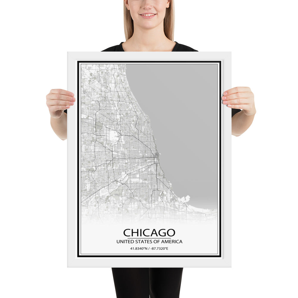 Chicago White Framed Map