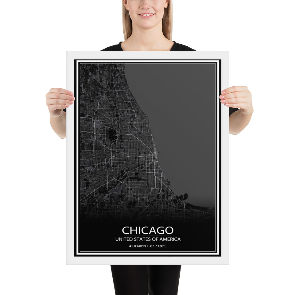 Chicago Black Framed Map