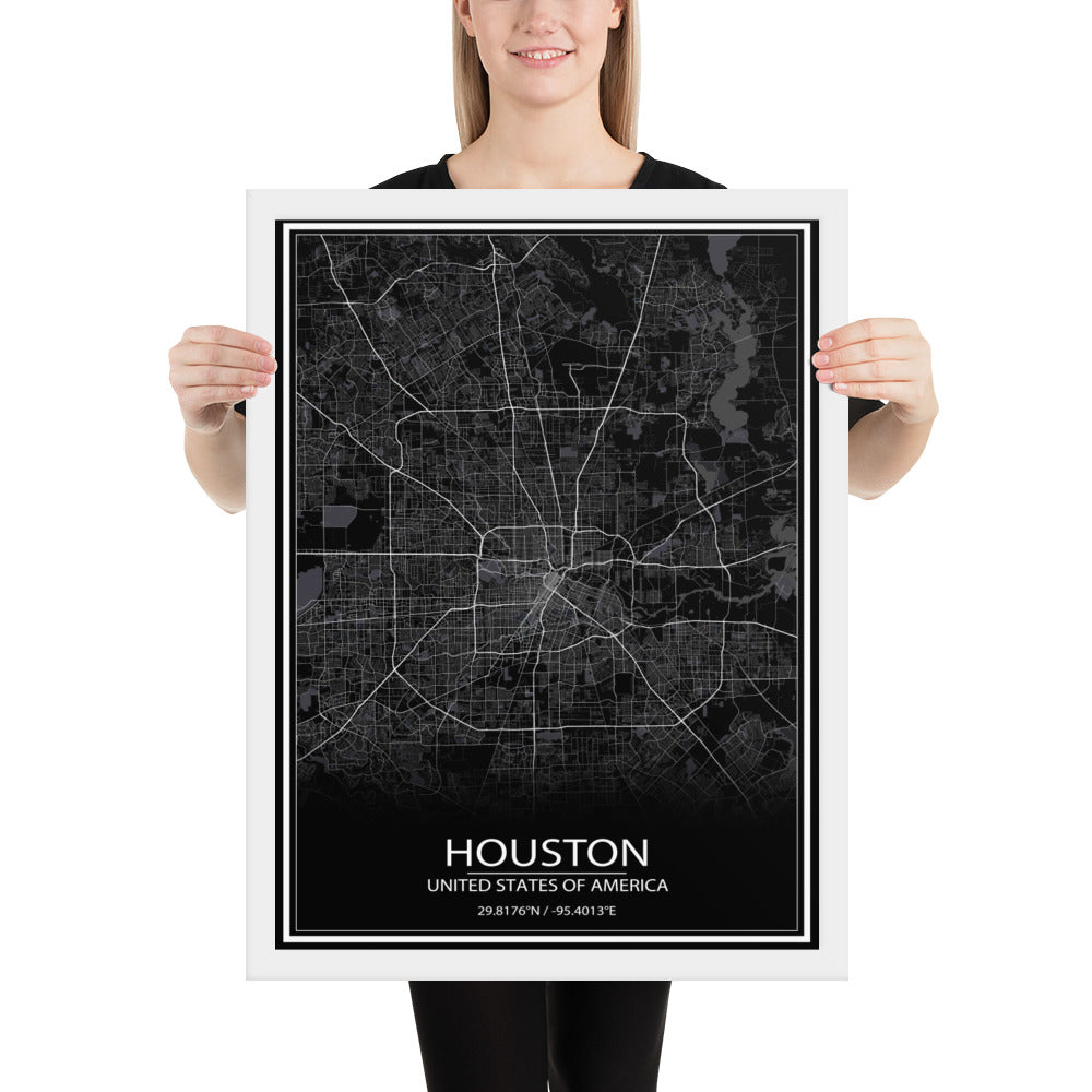 Houston Black Framed Map