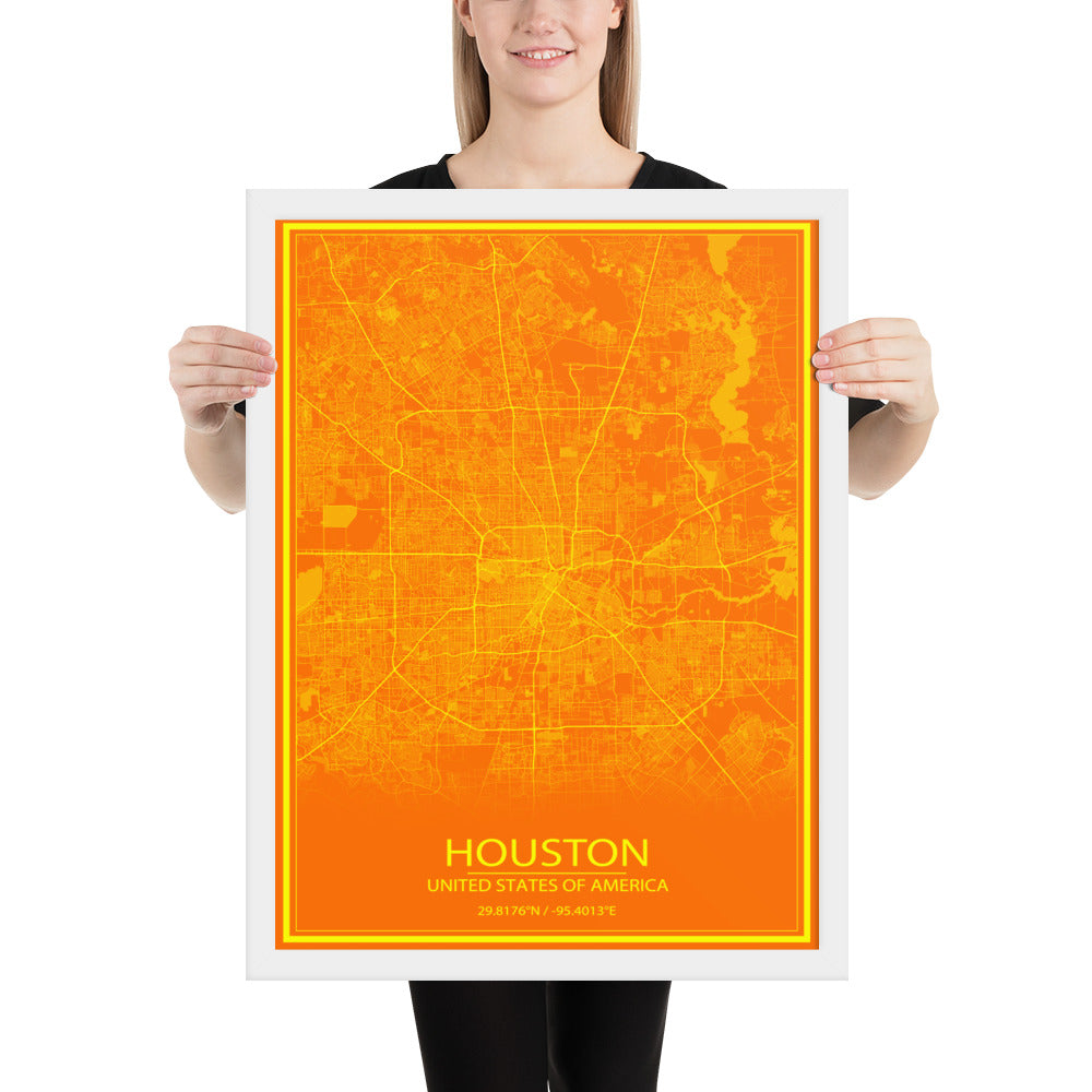 Houston Orange and Yellow Framed Map