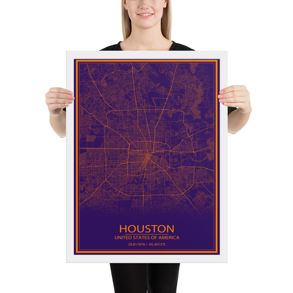 Houston Purple and Orange Framed Map